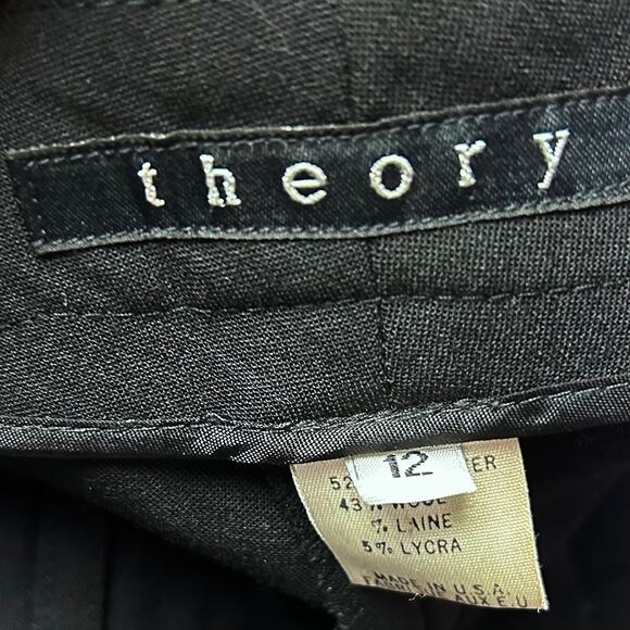 Theory pants women's size 12 black trousers work wool straight leg minimalist - Picture 8 of 8